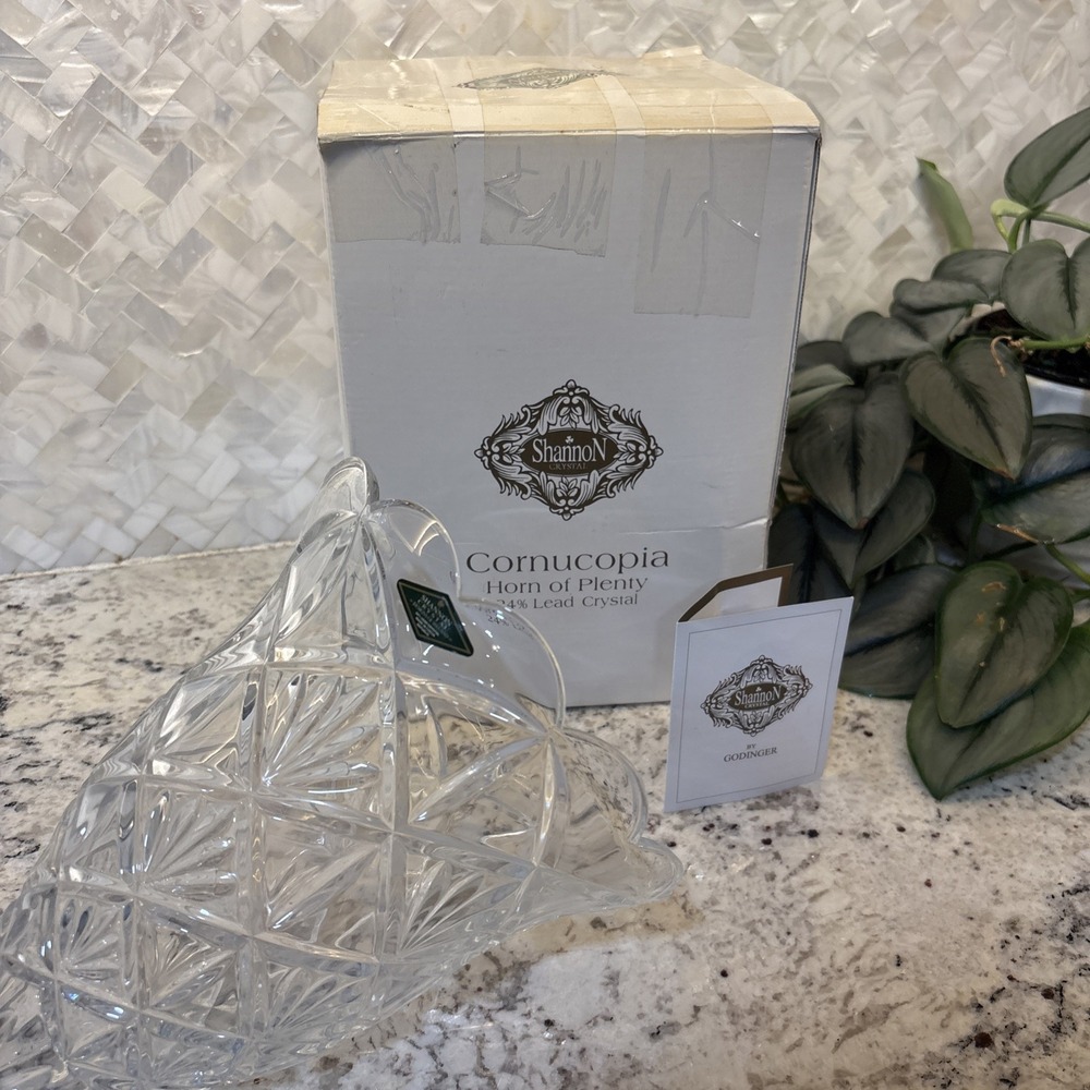 Shannon Crystal Cornucopia by Godinger Lg Heavy Centerpiece Thanksgiving